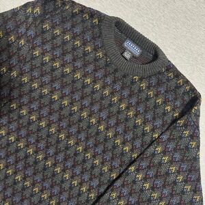 Jantzen Classics Vintage Geometric Diamond Knit Crewneck Sweater Gray Mens XL